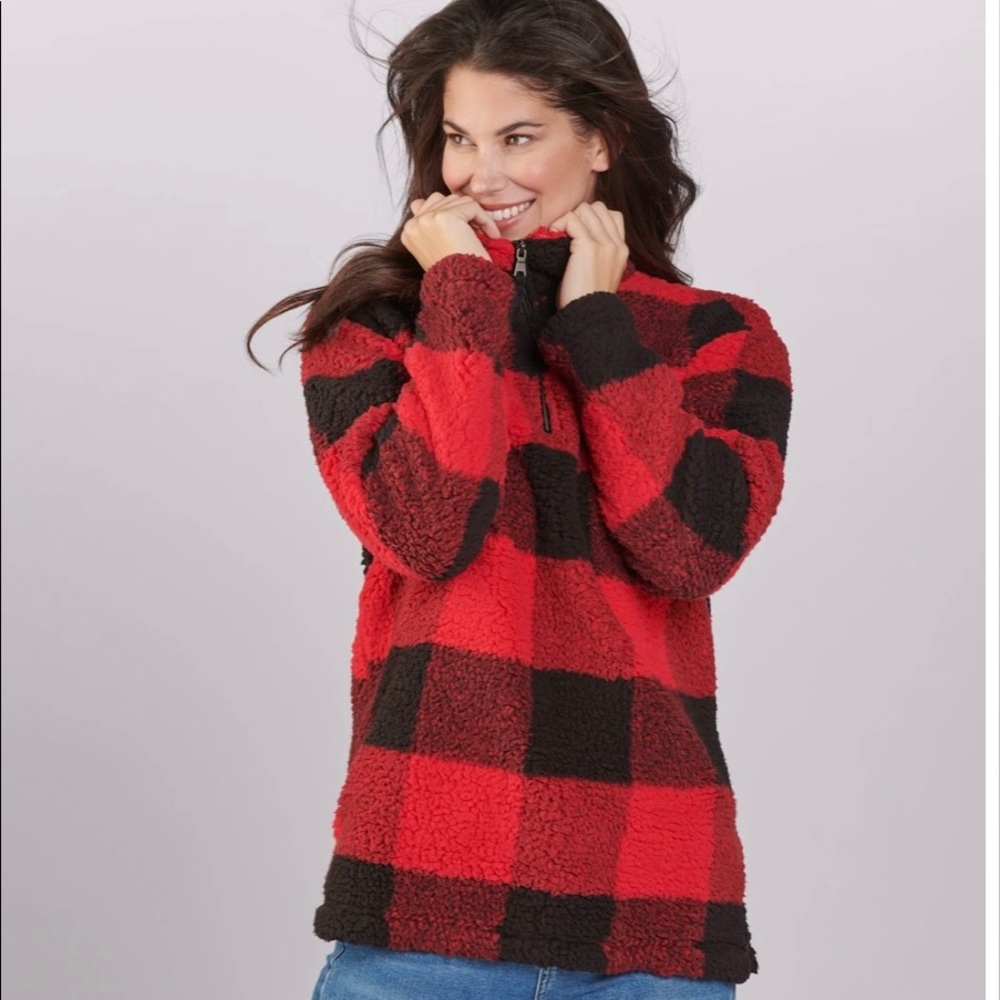 Boxercraft 1/4 zip sherpa pullover jacket in buffalo plaid